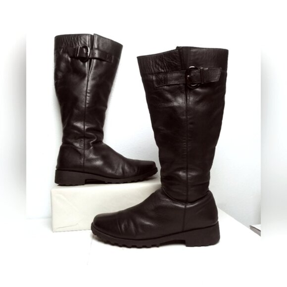 Black Over the Knee Boots with Leather Material and Rounded Toe Women's Size 10 - Picture 1 of 8